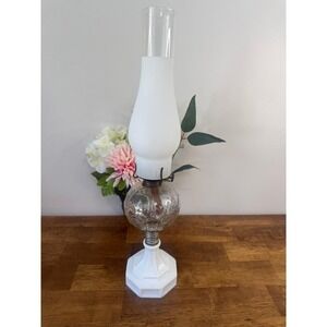 Antique Uranium Glass Oil Lamp UV Reactive White Milk Glass Victorian Lamp Decor